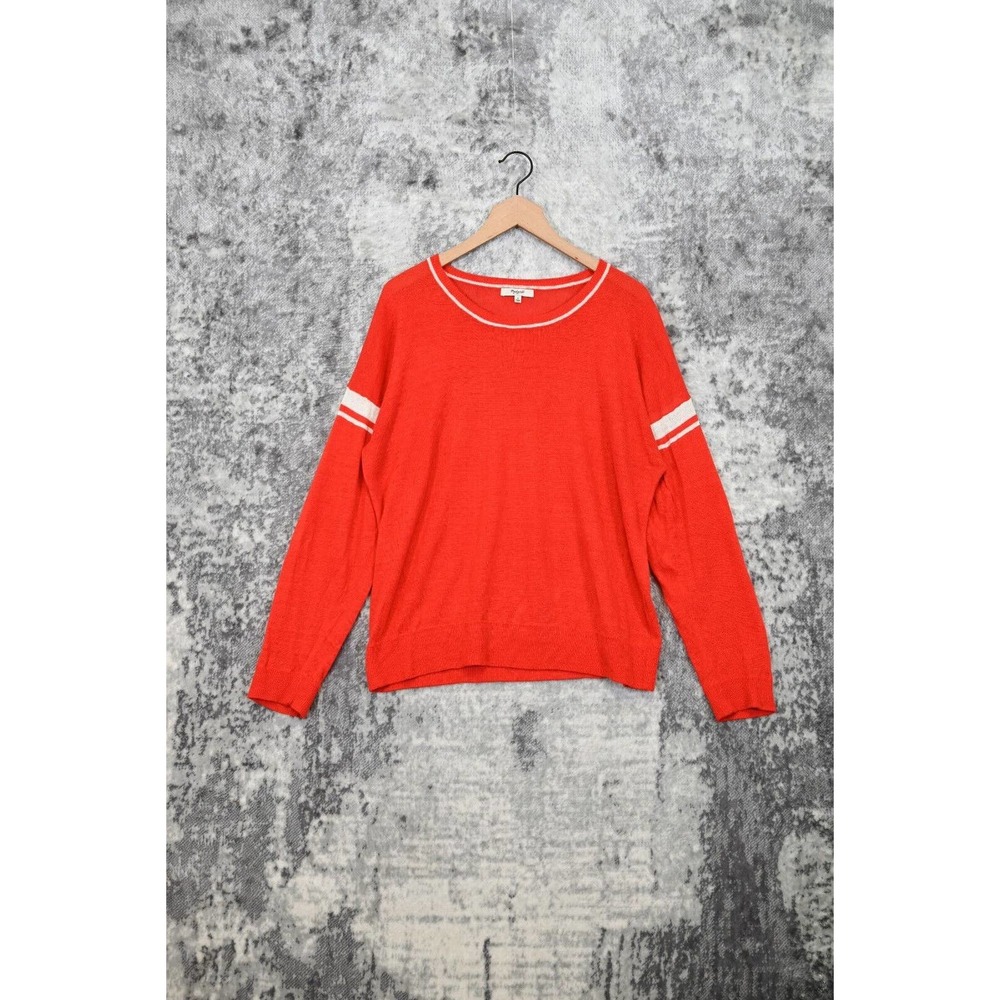 Madewell Red Scoop Neck Sweater with White Stripes
